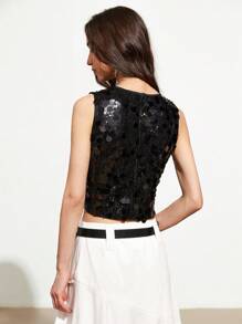 Aveloria GENKIRA Áo ba lỗ crop top sequin trơn màu thời trang mùa hè - màu đen - Xem 2