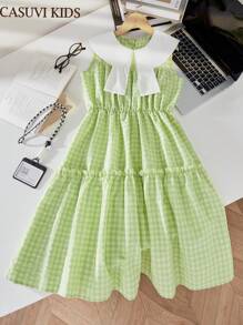 SHEIN Explorewe Tween Girls Sleeveless Plaid Cute Babydoll Dress - Yellow - View 7