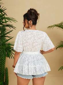 Flirla Áo cánh mùa hè mới cổ chữ V viền bèo nhún buộc eo thanh lịch của Pháp cho kỳ nghỉ, áo thun tay ngắn ôm vừa vặn màu trắng - trắng - Xem 2
