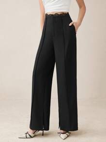 BizChic Sheer Lace Black Wide Leg Pants For Women, Modern Elegant Urban Commute Everyday Versatile 90s Retro Christmas New Year, Romantic Valentine's Day Party Beach Graduation Fashion Carnival Holiday Minimalist Suitable For Wedding Guest, Host, Date, Party, Concert, Brunch, Airport, Multi-Occasion - Black - View 6