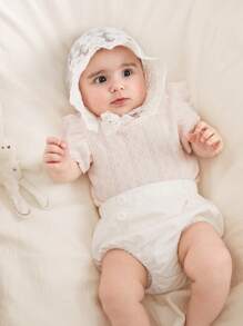 SHEIN 2pcs/Set Infant/Newborn/Toddler Girls' Cozy Button-Decor Striped Shorts Set, Spring/Summer New Arrival, Suitable For Daily Outings, Vacations, And Birthday Party - Multicolor - View 11