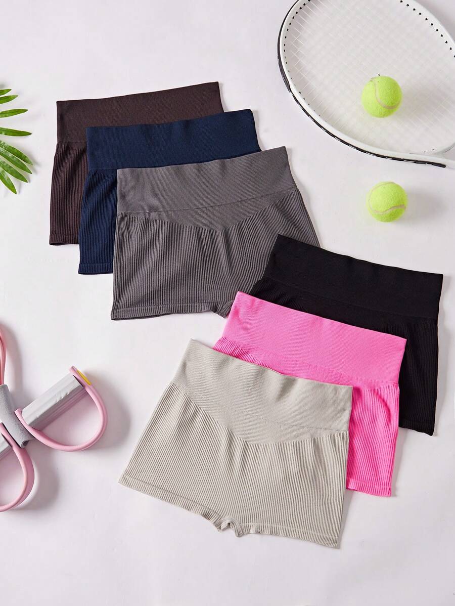 Gameset SHEIN Sport Set de 6 pantalones cortos deportivos para mujer, shorts ultra cortos sexy, tejidos con alta elasticidad y comodidad - Multicolor - Ver 1