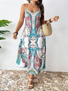 SHEIN PETITE Plus Size Women Short Stout Printed Strap Shift Dress, Spring/Summer - Multicolor - View 6