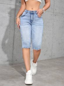 SHEIN EZwear Women's Pocket Skinny Capri Jeans, Versatile - Light Wash - View 6