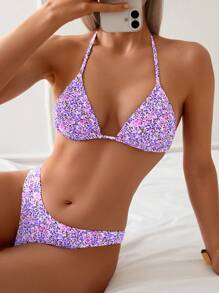 SHEIN Swim Printed Swimsuit, Sold Version (Split Set) For Summer Beach Vacation - Multicolor - View 4