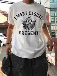 DAZY White Letter Graphic Print Short Sleeve T-Shirt For Men, Summer - White - View 5