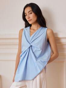 Dazy-Less Chemise sans manches pour femmes à col en V avec design torsadé, pour le travail et les occasions décontractées en été