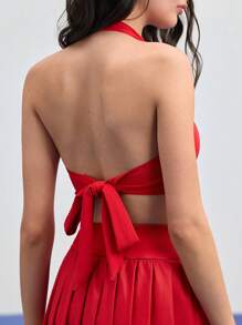 字母印花交叉后背工字背心 - 紅色 - 查看 6