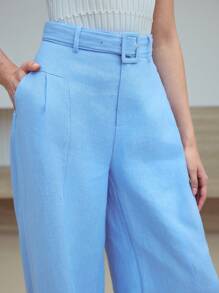 MOTF STUDIO LINEN WIDE LEG PANTS - Blue - View 2