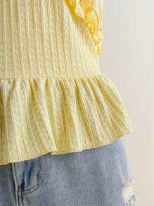 Soleia Plus Size Women Spring Yellow Halter Tie-Up A-Line Top, Suitable For Tea Time, Countryside, Beach, Romantic Understyle - Yellow - View 6