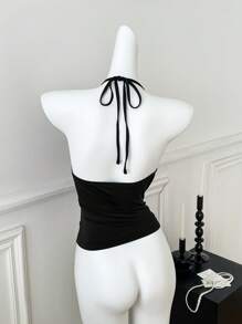 Comfortcana Top canotta donna con scollo alla halter, design con passante, a tinta unita, sexy