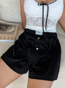 DAZY 休闲梭织标签装饰缎面睡裤