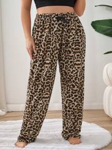 RueChic Damen Kontrastfarben Band mit Leopardenmuster Homewear Schlafunterteil, Große Größen