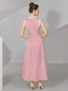 Modelyn Váy Jacquard đính hạt thanh lịch dành cho nữ - Hồng - Xem 3