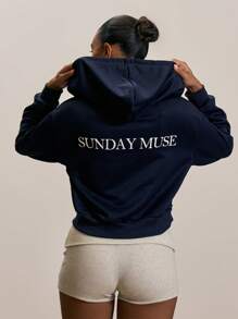 MUSERA Relaxed Fit Zip Through Long Sleeve Cuffed Hoodie Spring Cute Valentine - Royal Blue - View 3