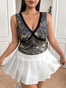 SHEIN EZwear 大码花卉印花吊带背心和蕾丝花边背心 - 彩色 - 查看 5