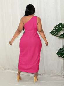 Slaydiva New Collection White Easter/Christmas/New Year Versatile Casual All-Match Sexy One Shoulder Ruffle Hem Mini Dress, Suitable For Spring/Summer - Hot Pink - View 2