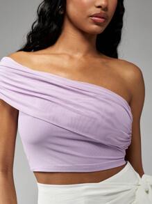 MISSGUIDED Einsschultriges gerafftes Crop Top aus Stretchnetz für Party, Club, Nachtausgang, Sommer, Lässig, Abend, Mode, ärmelloses Grundlagen-Essentiell, leicht, Festival - Violett - Übersicht 4