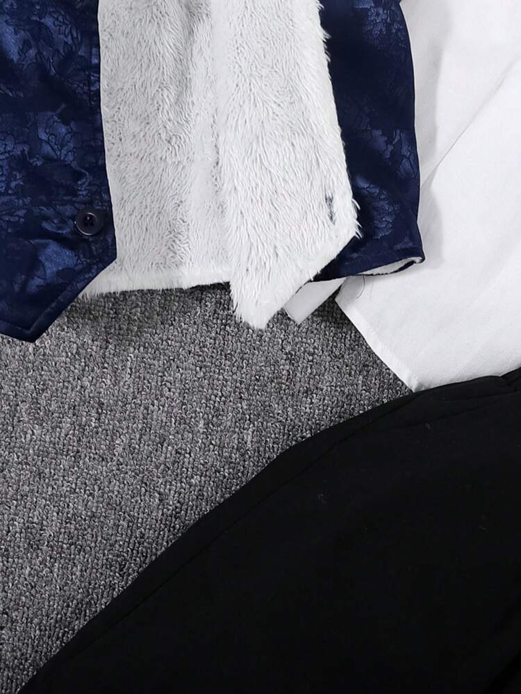 Young Boy Thermal Lined Button Up Vest Blazer & Pants & Shirt