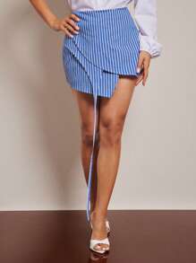 Vixey Asymmetrical Hem Layered Stripe Mini Skirt, Business Casual For Women, Spring For Women, Summer For Women - Multicolor - View 1