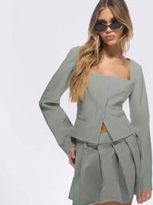 MISSGUIDED Professionelle Blazer-Bluse mit quadratischem Ausschnitt, maßgeschneidert für Büro, Geschäft und elegante Abendveranstaltungen, langärmlig, Mode-Statement für Frühling und Herbst - Minzgrün - Übersicht 4