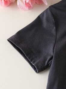 SHEIN T-shirt à manches courtes imprimé de lettres, décontracté pour l'été, pour filles - Gris - Voir 5