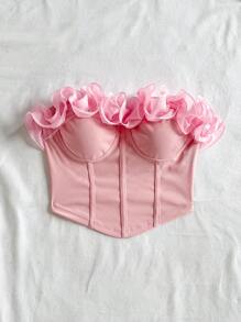 Soleia Top ajustado con volantes romántico y sexy, adecuado para vacaciones, citas nocturnas, San Valentín, té de la tarde - Rosa Pálido - Ver 6