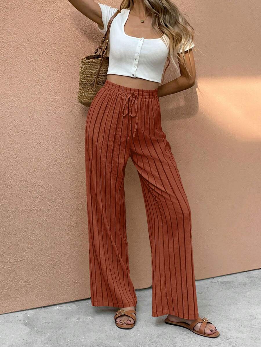 SHEIN Frenchy 女士度假休闲条纹直筒裤