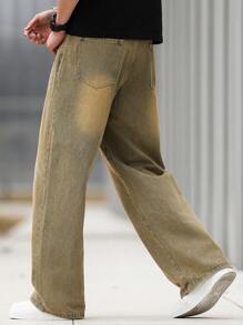 Manfinity Roghcode 宽松款男士深色洗水斜口袋牛仔裤 - 銅色 - 查看 6