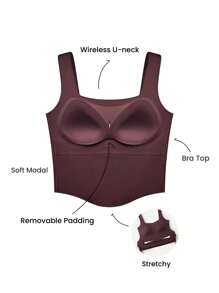 LUVLETTE Square-Neck Built-In Bra Basic SizeFreedom Shapewear LingerieAsOuterwear Tank Crop Top Comfortabel Must-Haves Bra-Free Cami - Chocolate Brown - View 9