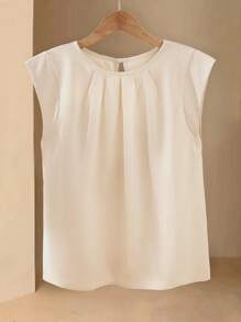 SHEIN LUNE 女士休闲编织法式圆领短袖衬衫，适合日常休闲生活、假日旅行、波西米亚风、音乐节、乡村风格、春夏