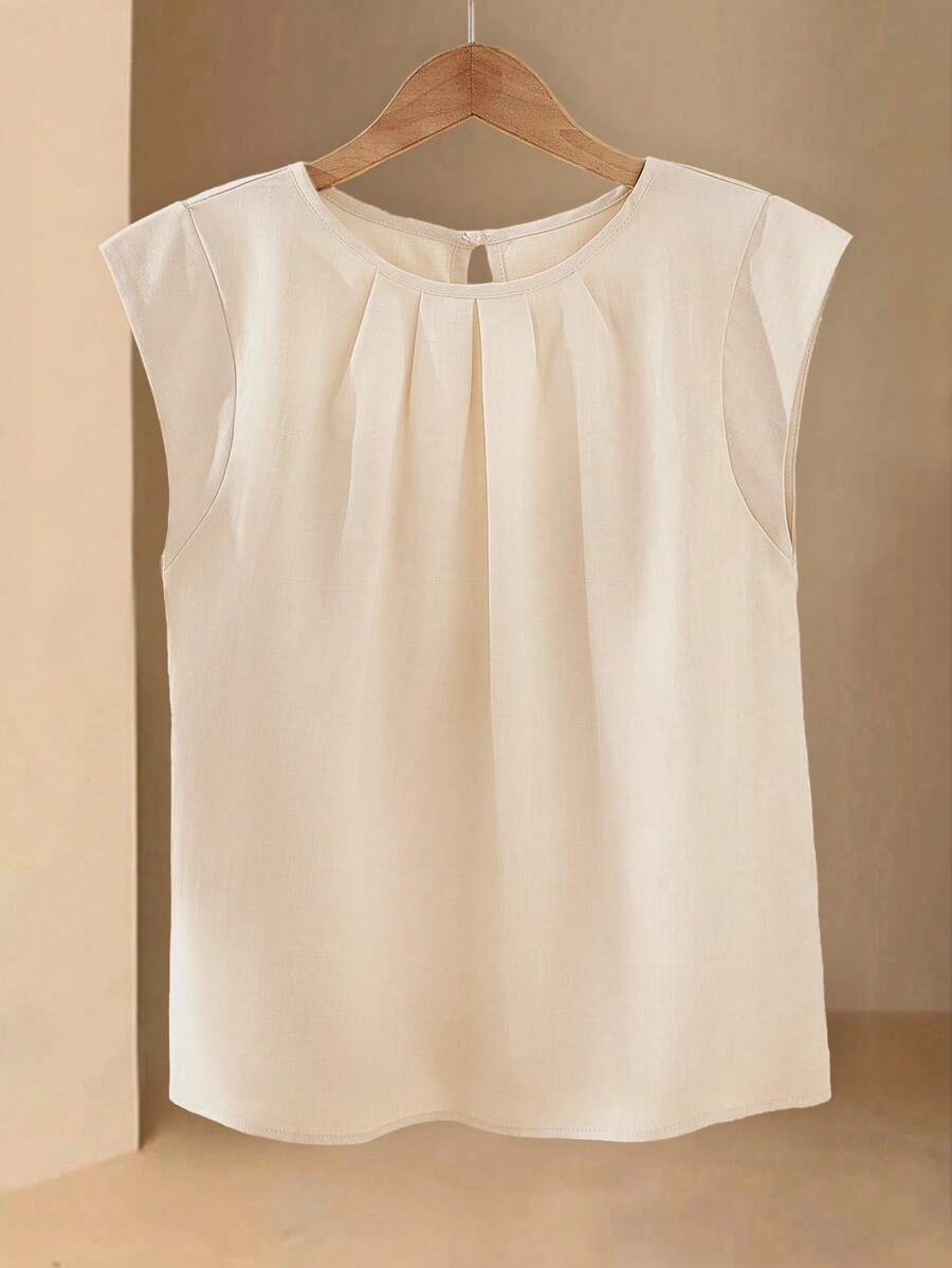 SHEIN LUNE 女士休闲编织法式圆领短袖衬衫，适合日常休闲生活、假日旅行、波西米亚风、音乐节、乡村风格、春夏