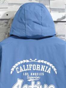 SHEIN Teen Boy Letter Graphic Zip Up Hooded Coat - Blue - View 7