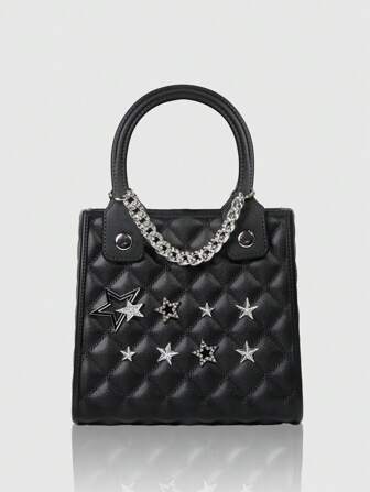 Grunge Punk 1pc Punk Style EVA Black Star Decor Waterproof Wear-Resistant Beach Tote Bag, Suitable For Vacation Use