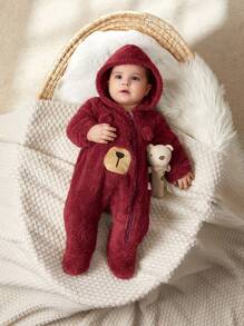 Cozy Pixies Newborn Baby Boys' Cartoon Bear Ear Hoodie Thick Long Sleeve Jumpsuit