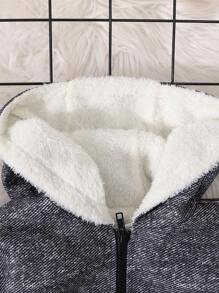 SHEIN 男小童字母圖案落肩袖連帽加絨內裏外套