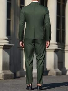 Manfinity Mode 男士纯色单排扣背心、长袖夹克和裤子商务西装套装男士婚礼西装男士正装男士正装，老钱风格