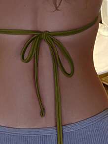 Swim Basics Solid Color Fashionable Swimsuit Top, Suitable For Summer - Mustard Yellow - View 3