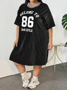 SHEIN CURVE+ 大码宽松运动字母T恤裙 - 彩色 - 查看 5