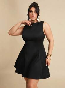 SHEIN BAE Váy chữ A không tay, eo cao, thanh lịch, màu đen và đỏ tía, cỡ lớn dành cho nữ, mùa xuân/hè, thích hợp cho các buổi hẹn hò, tiệc tùng, lãng mạn, phù dâu, dạ hội, hàng ngày, sinh nhật, công chúa - màu đen - Xem 4