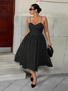 Rometta Plus Size Women's Elegant Polka Dot Slip Dress, Versatile Casual Commuter Fashion, Suitable For Summer, Back To School, Graduation, Holidays, Valentine's Day, Music Festivals, Mother's Day, Halloween, Thanksgiving, Easter, National Day, Dances, Dates, Parties, Outings - Multicolor - View 2