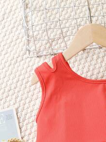 SHEIN Wildeya Kleine Mädchen 2-teiliges Set bestehend aus einfarbigem Top und Hose mit Blumenmuster für den Sommerurlaub