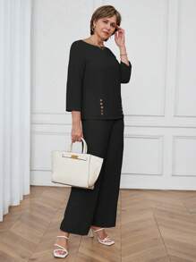 Miaspire Conjunto de 2 piezas de camisa y pantalones de unicolor casual y de oficina para mujeres