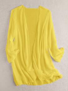 Swim Vcay Women's Solid Color Long Sleeve Open Front Loose Kimono Cover Up, Suitable For Vacation
