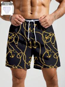 Surfspeed Men's Chain Print Beach Casual Shorts Man Swim Trunks - Black - View 1