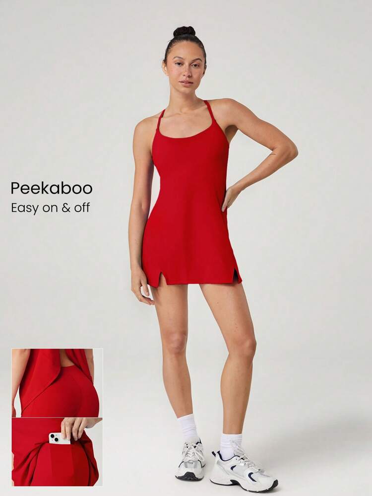 FeatherFit™-Air Elevate A-Line Built-In Peekaboo Short Pocket Mini Slip Dress Low Impact Daily Summer Quick Dry Moisture Wicking