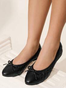 CUCCOO CHICEST Women's Fashion Bow Decor Comfortable Flat Slip-On Shoes - Black - View 6