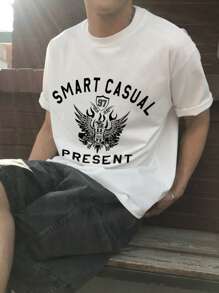DAZY White Letter Graphic Print Short Sleeve T-Shirt For Men, Summer - White - View 6