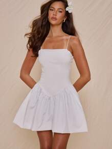 MUSERA 细肩带修身紧身胸衣泡泡袖迷你连衣裙春夏假期可爱优雅，女士夏季连衣裙，女士白色连衣裙甜蜜度假海滩伊比沙岛夜间外出约会之夜，夜间外出，生日秋冬圣诞节 - 白色 - 查看 1