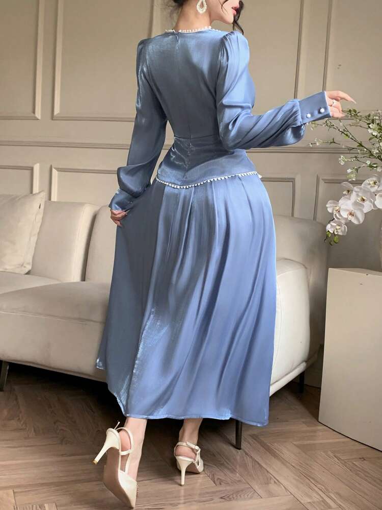 Summer New Music Festival Elegant Pearl Decorated Mid-Length Dress For Women Dress